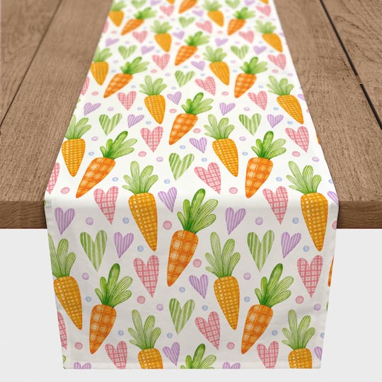 Easter Carrots &#x26; Hearts Twill Table Runner